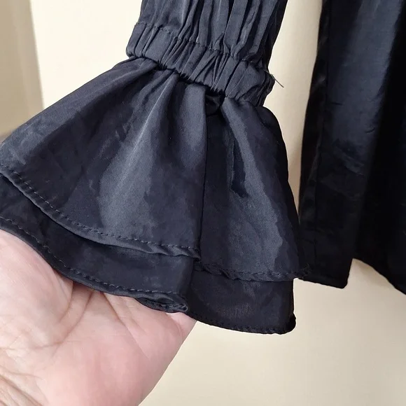 Scarlet Darkness Black Lace-Up Gothic Top | Ruffle Poet Sleeve Blouse | Size M - Picture 4 of 11